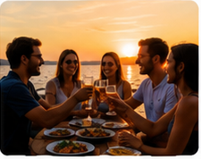 Moment convivial au coucher du soleil